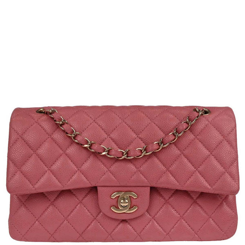 Chanel 2018 Pink Caviar Skin Medium Classic Double Flap Shoulder Bag