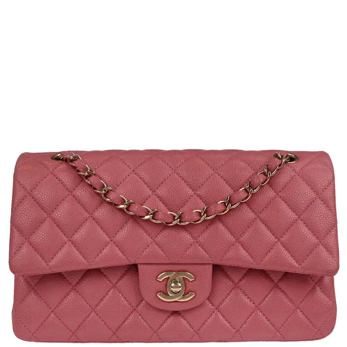 Chanel 2018 Pink Caviar Skin Medium Classic Double Flap Shoulder Bag