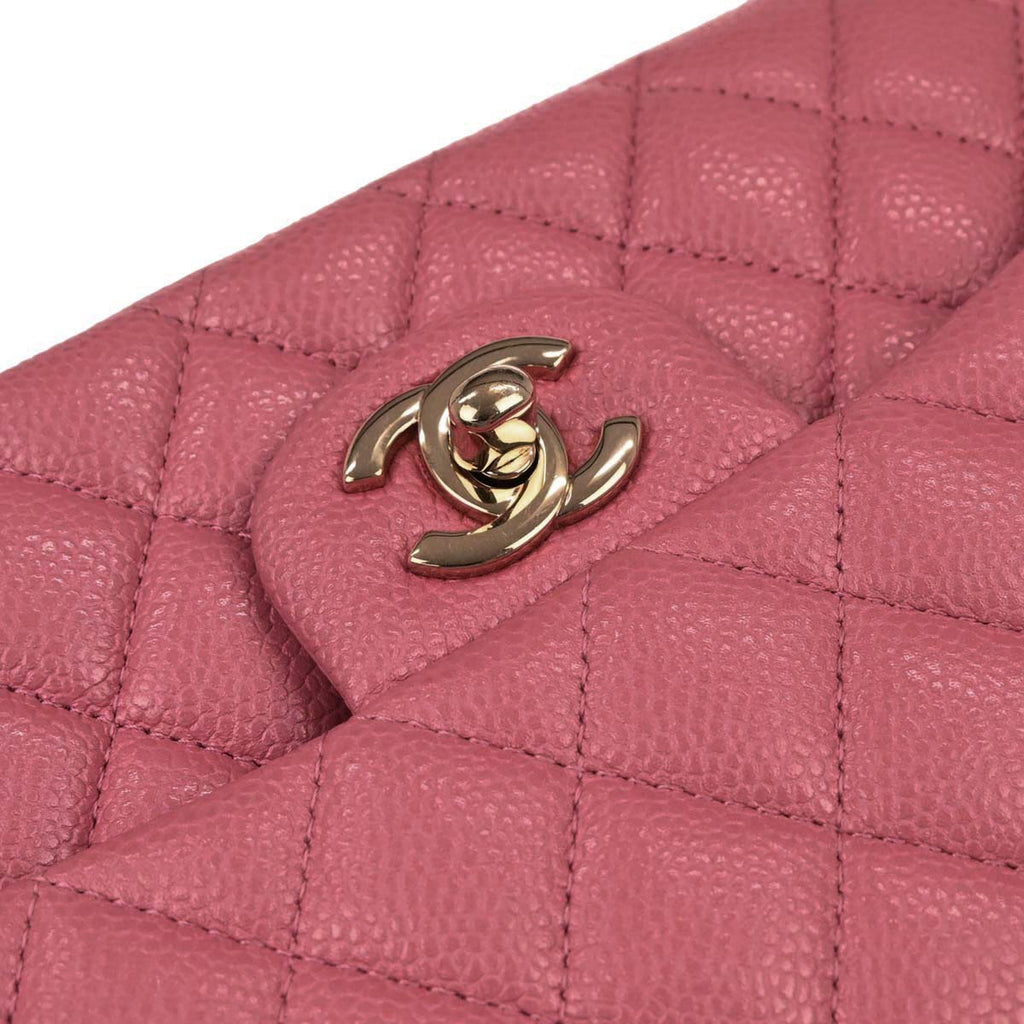 Chanel 2018 Pink Caviar Skin Medium Classic Double Flap Shoulder Bag