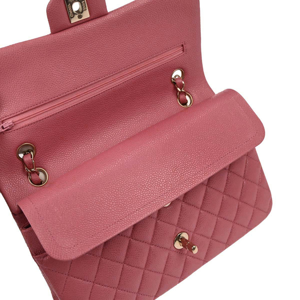 Chanel 2018 Pink Caviar Skin Medium Classic Double Flap Shoulder Bag