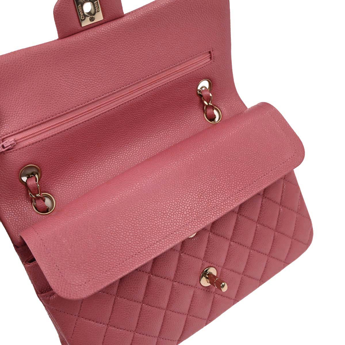 Chanel 2018 Pink Caviar Skin Medium Classic Double Flap Shoulder Bag