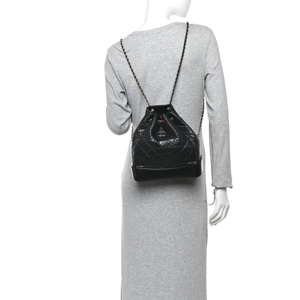 Chanel Aged Calfskin Quilted Small Gabrielle Backpack Black