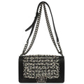 Boy Chanel 2017 Black Tweed Lambskin Medium Double Chain Shoulder Bag