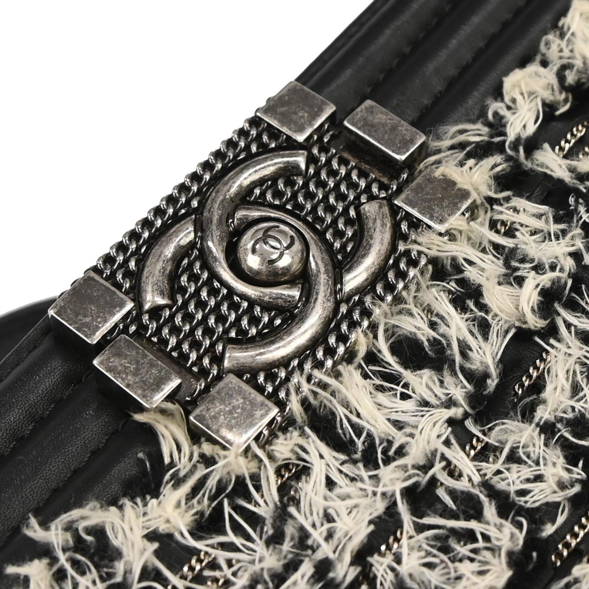 Boy Chanel 2017 Black Tweed Lambskin Medium Double Chain Shoulder Bag
