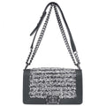 Boy Chanel 2017 Gray Tweed Lambskin Medium Double Chain Shoulder Bag