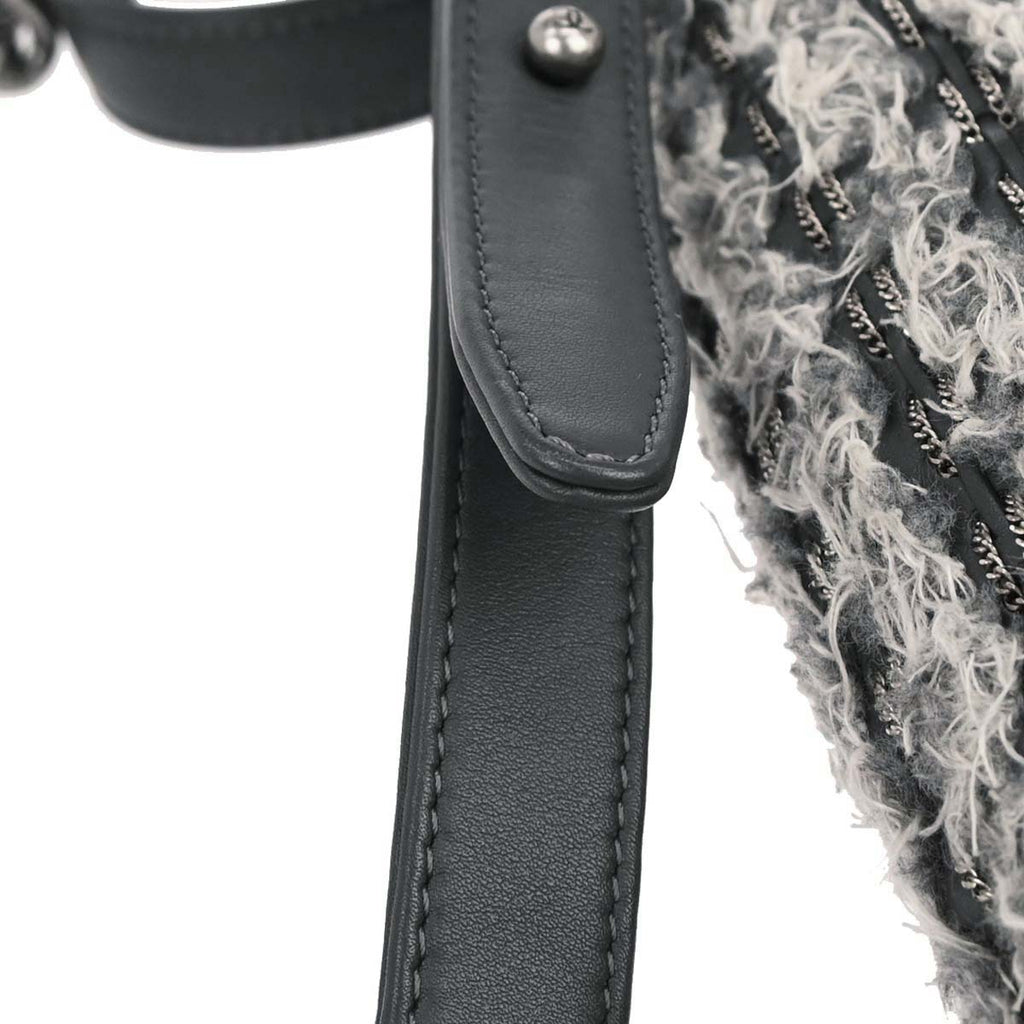 Boy Chanel 2017 Gray Tweed Lambskin Medium Double Chain Shoulder Bag