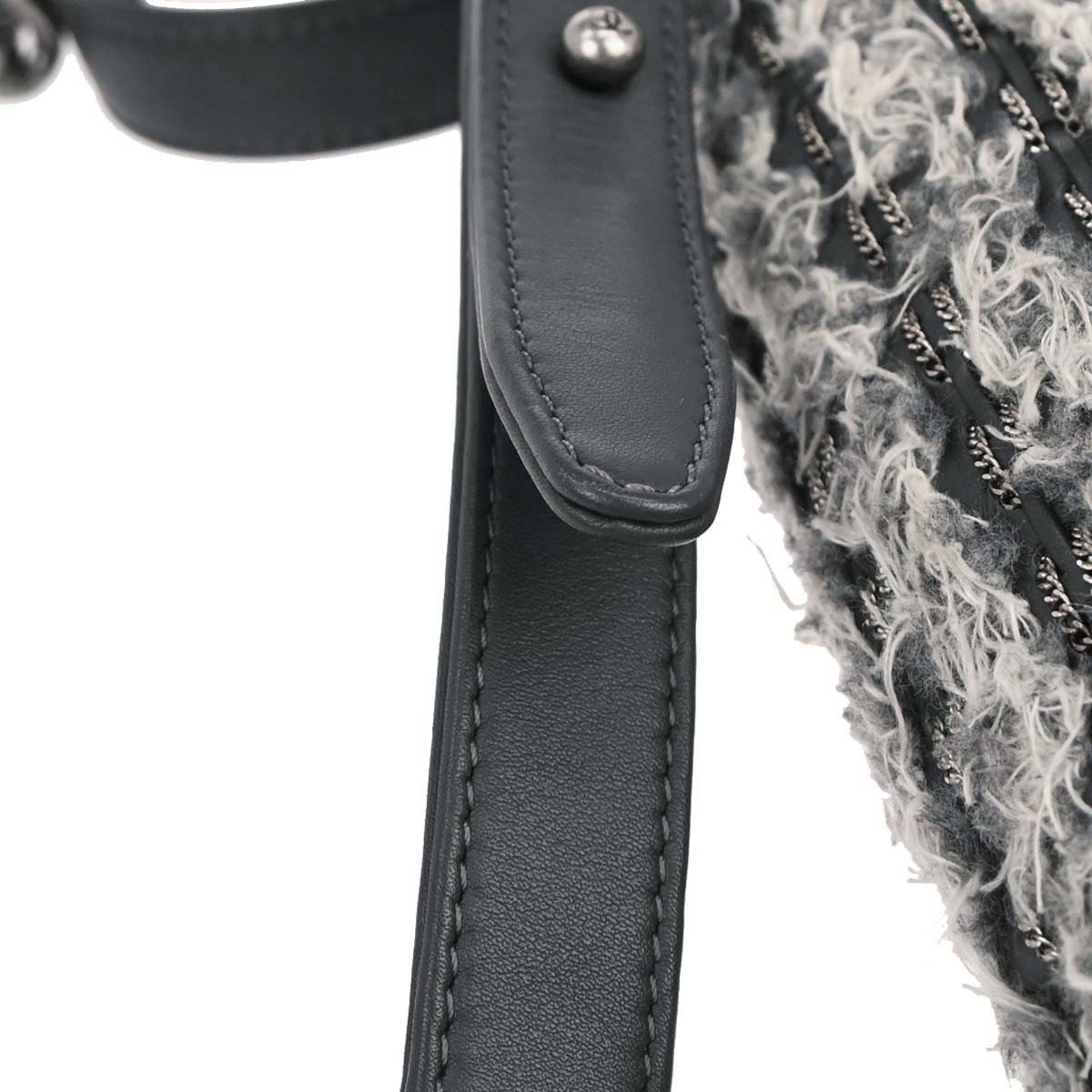 Boy Chanel 2017 Gray Tweed Lambskin Medium Double Chain Shoulder Bag