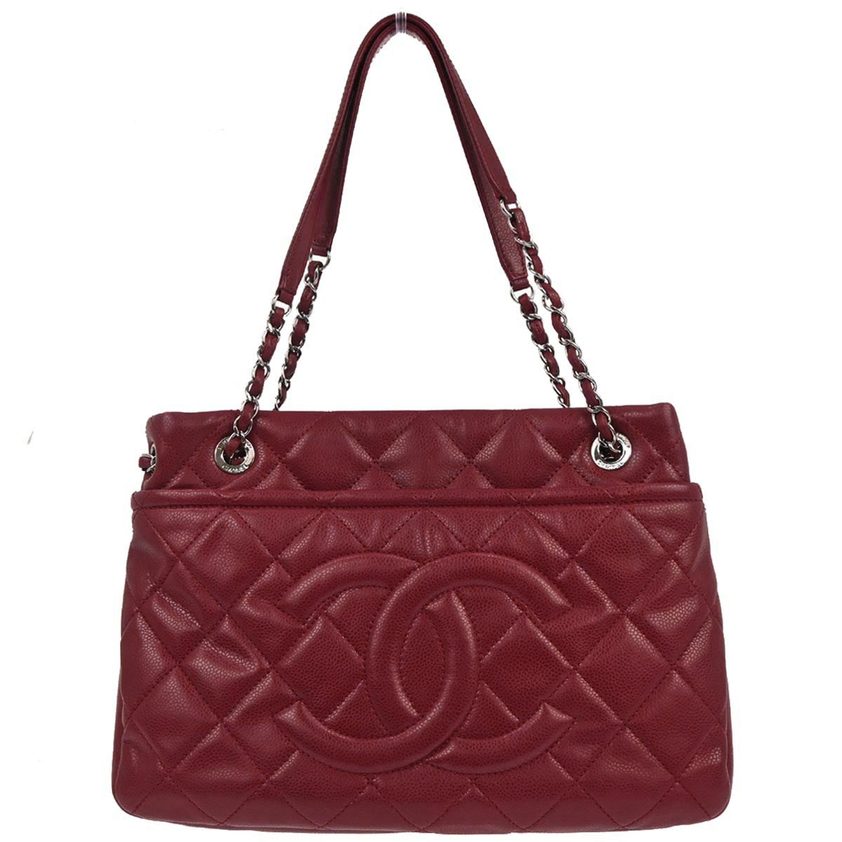 Chanel 2012 Red Caviar skin Timeless CC Chain Tote Bag