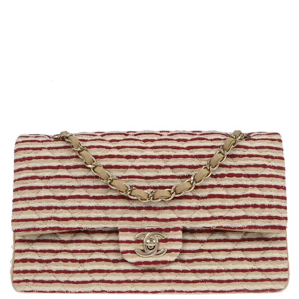 Chanel 2014 Beige Canvas Medium Classic Double Flap Shoulder Bag