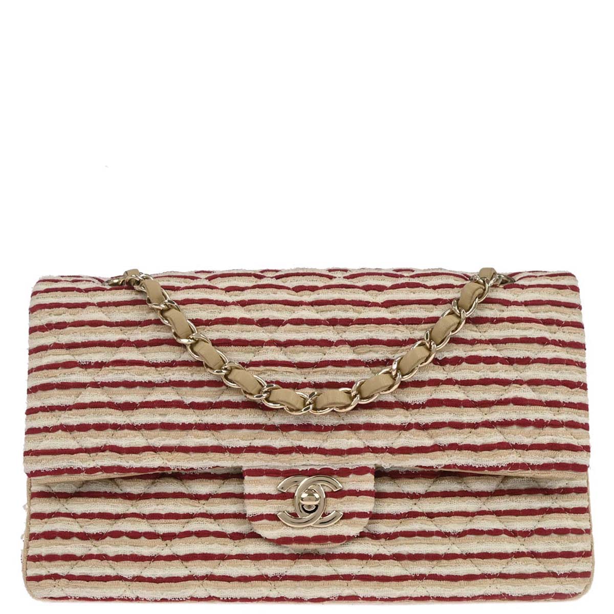 Chanel 2014 Beige Canvas Medium Classic Double Flap Shoulder Bag