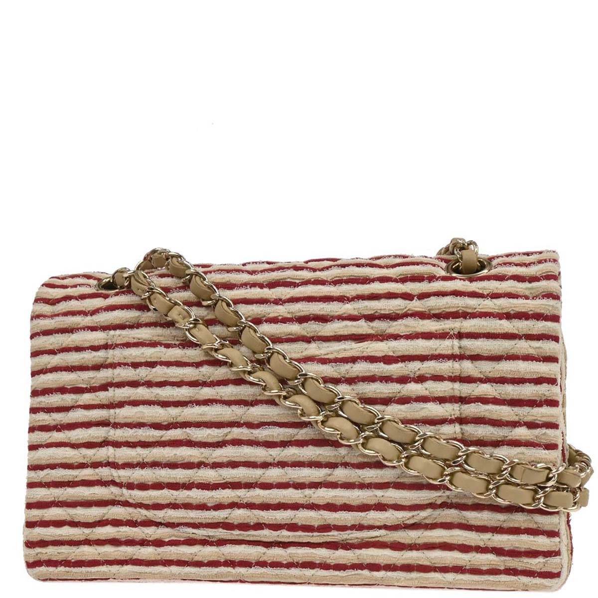Chanel 2014 Beige Canvas Medium Classic Double Flap Shoulder Bag