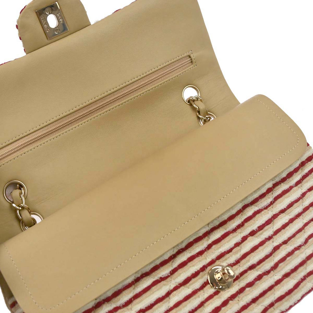 Chanel 2014 Beige Canvas Medium Classic Double Flap Shoulder Bag