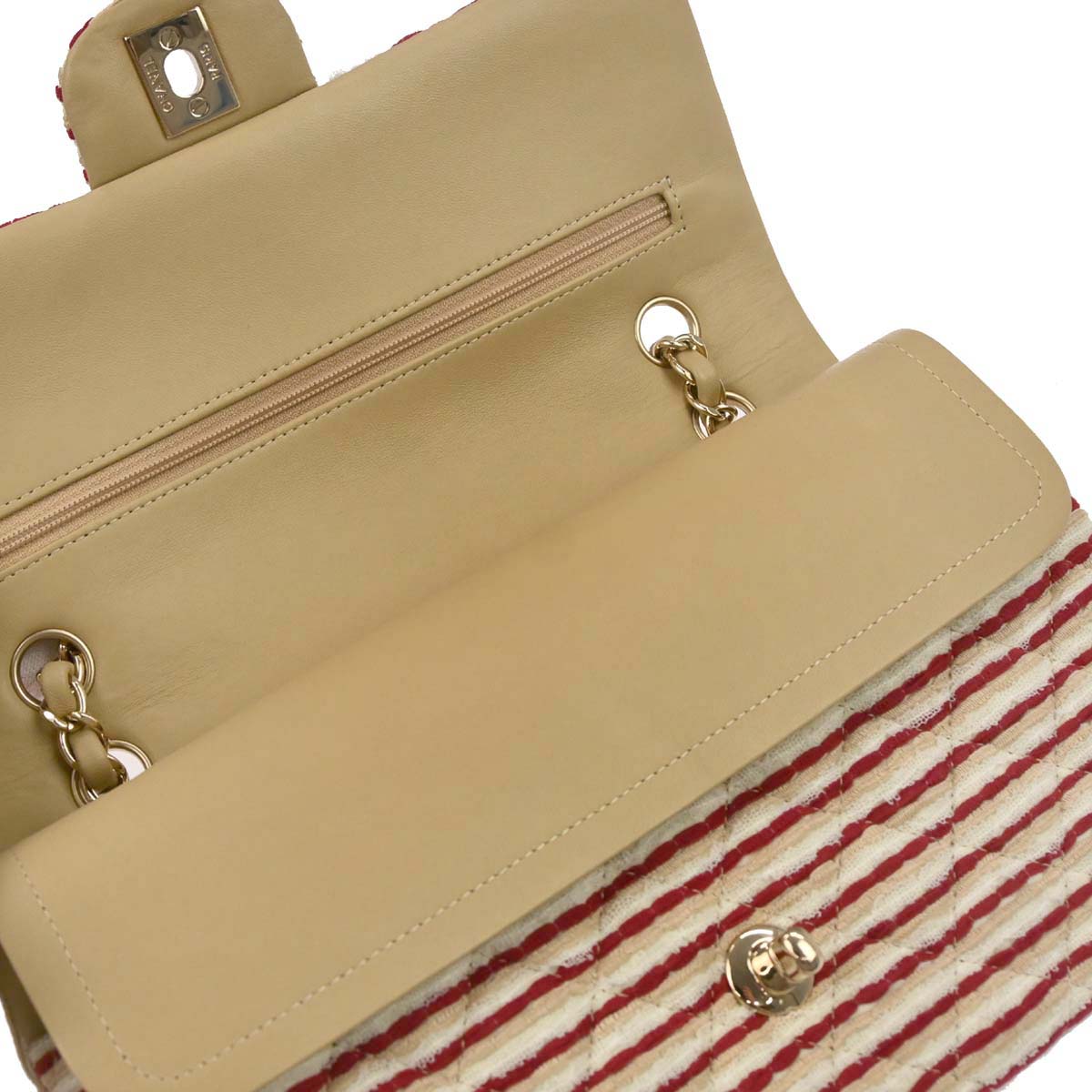 Chanel 2014 Beige Canvas Medium Classic Double Flap Shoulder Bag