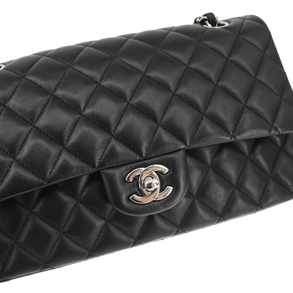 Chanel 2014 Black Lambskin Medium Classic Double Flap Shoulder Bag