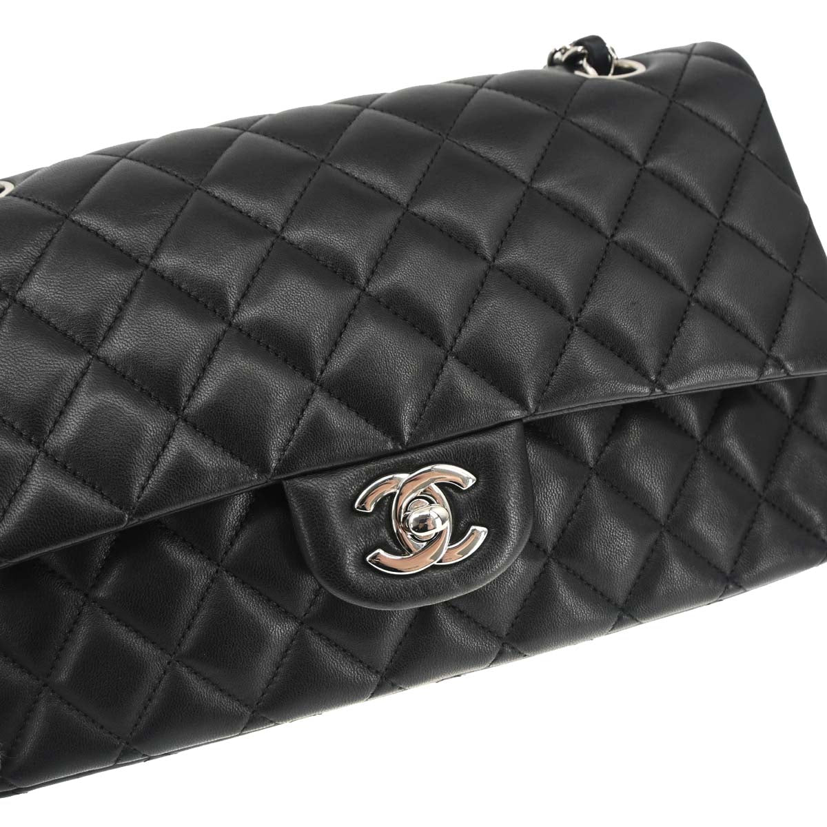 Chanel 2014 Black Lambskin Medium Classic Double Flap Shoulder Bag