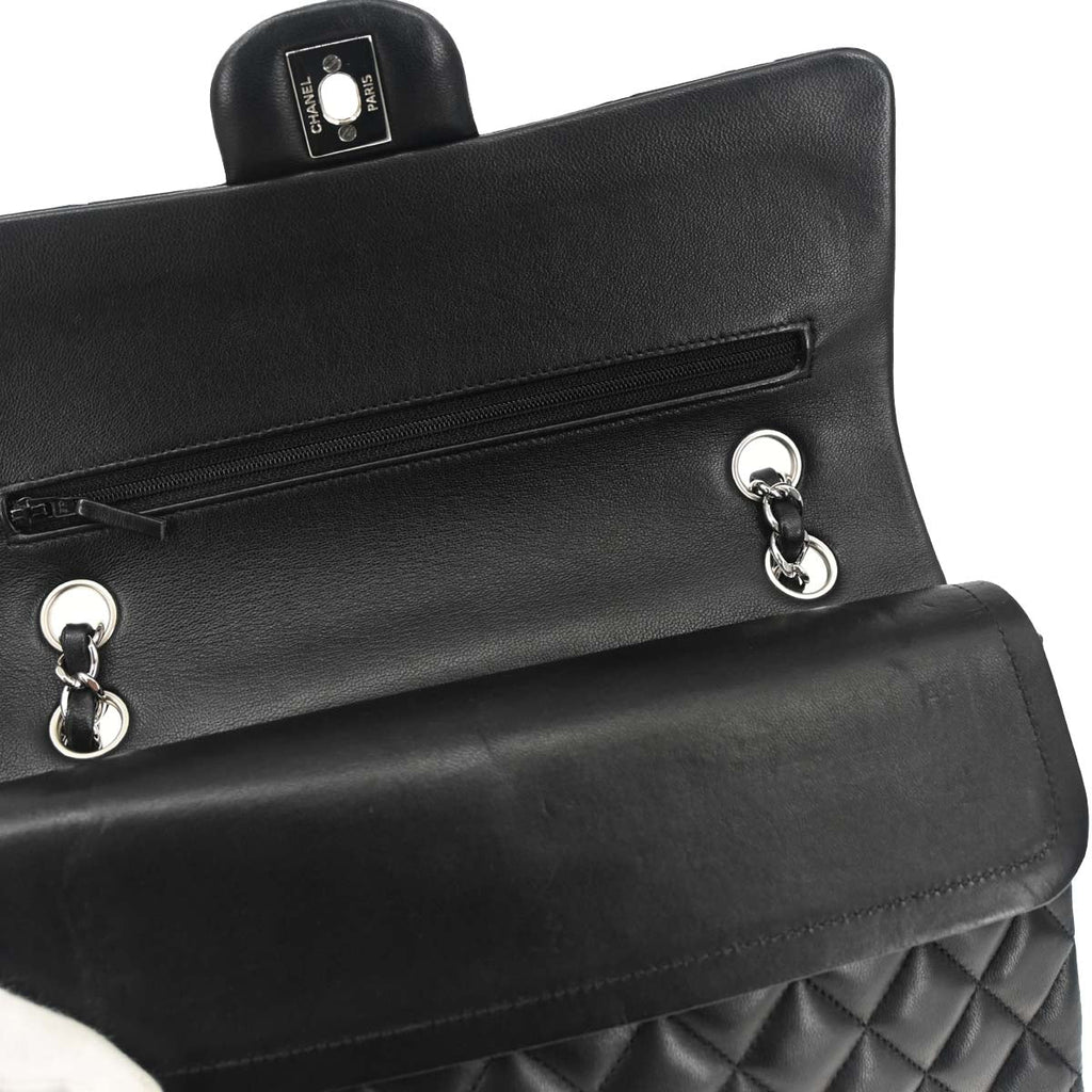Chanel 2014 Black Lambskin Medium Classic Double Flap Shoulder Bag