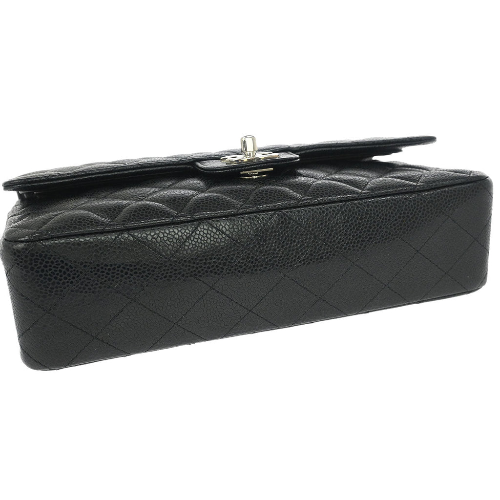 Chanel 2011 Black Caviar Skin Medium Classic Double Flap Shoulder Bag