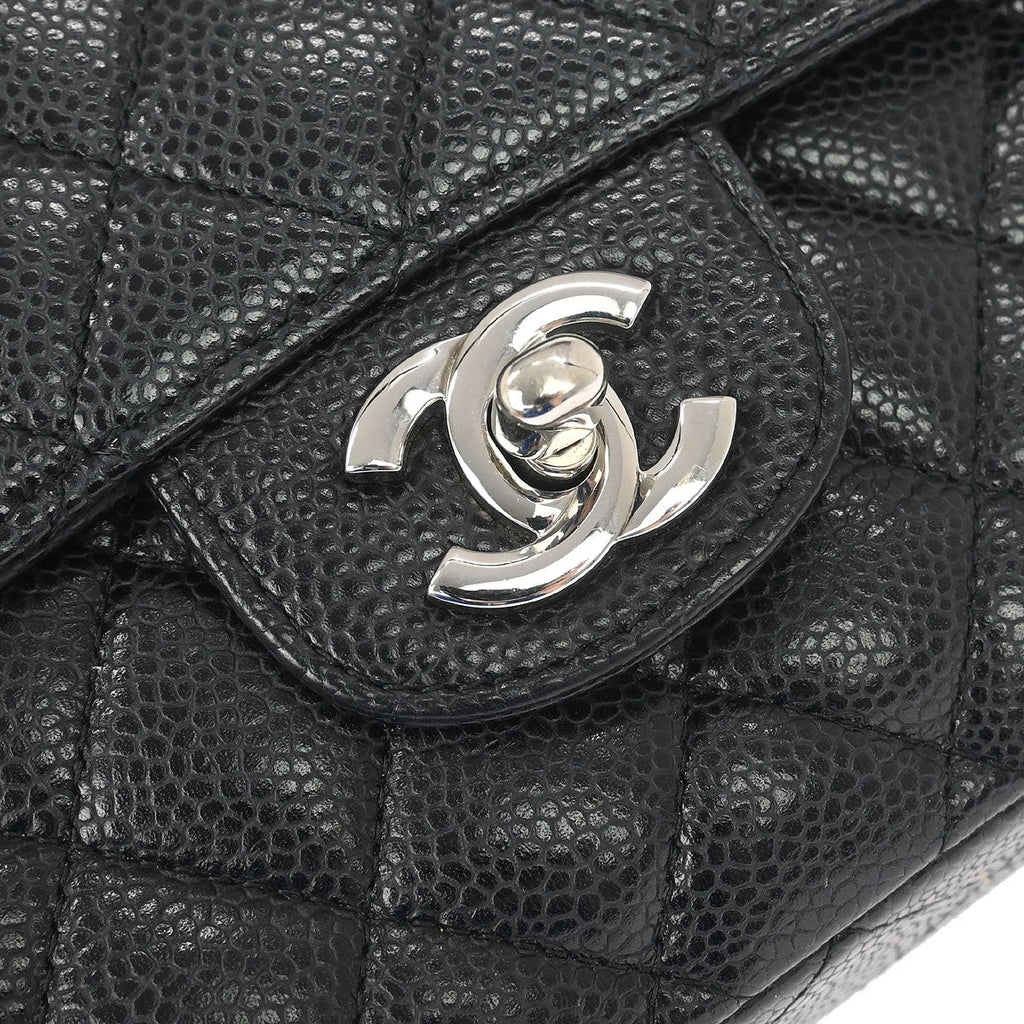 Chanel 2011 Black Caviar Skin Medium Classic Double Flap Shoulder Bag