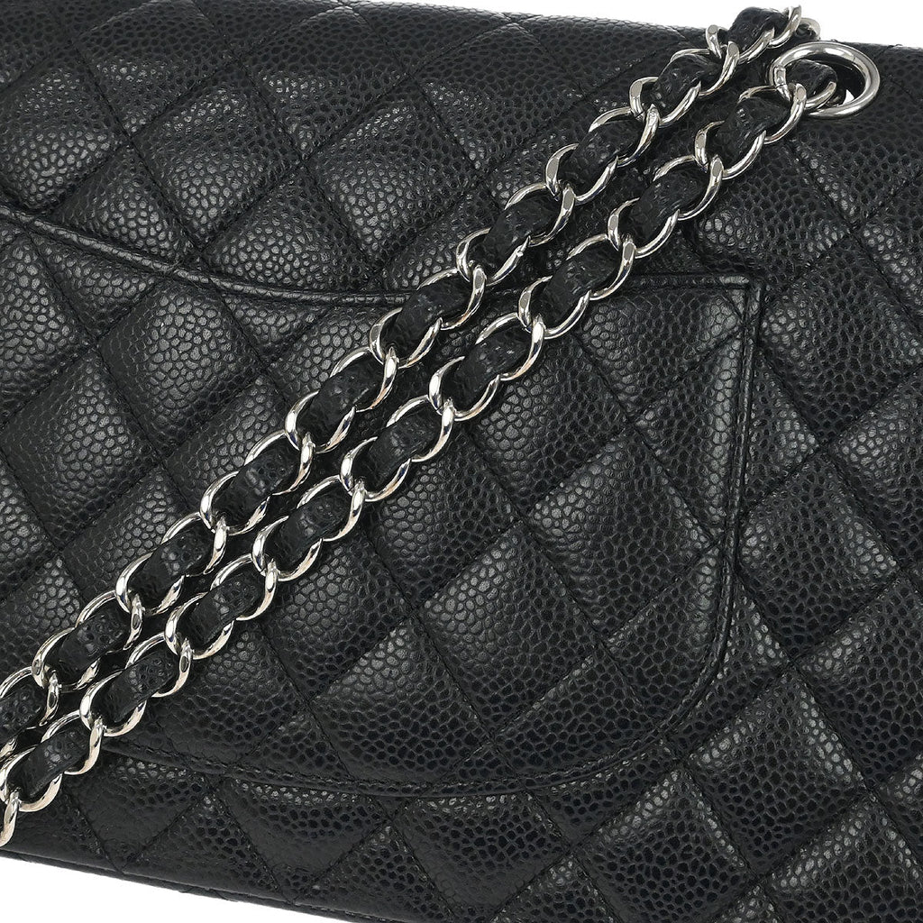 Chanel 2011 Black Caviar Skin Medium Classic Double Flap Shoulder Bag
