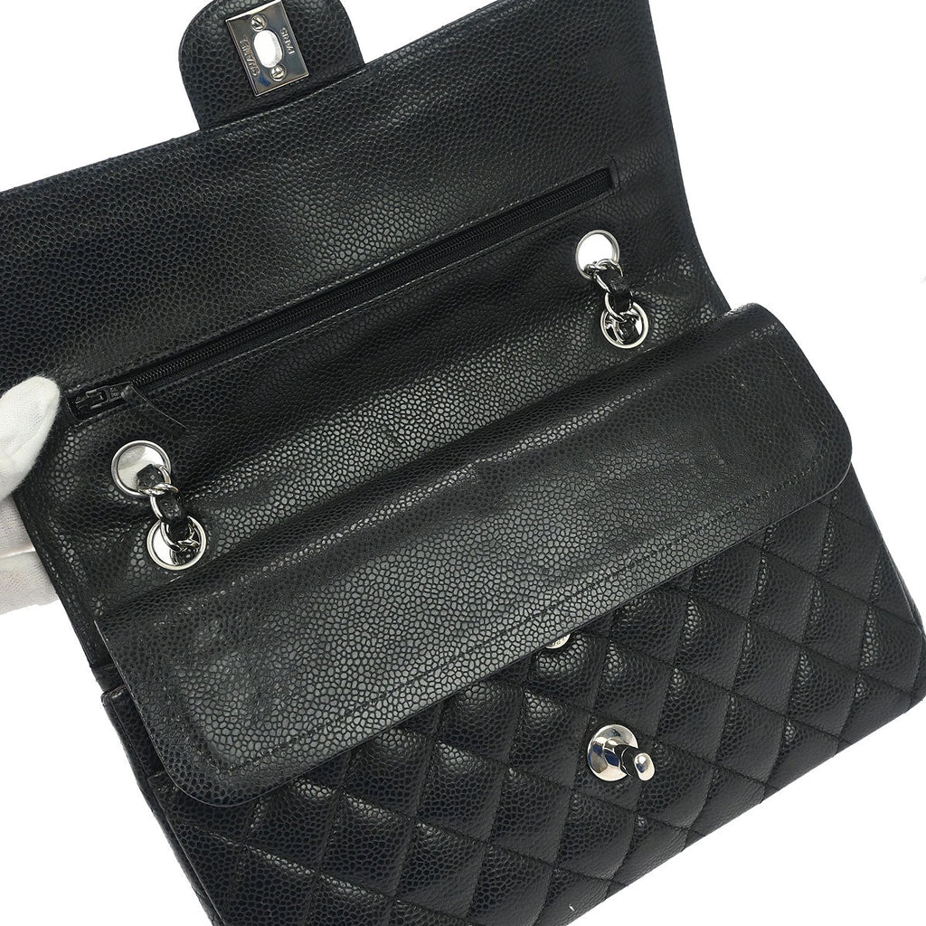 Chanel 2011 Black Caviar Skin Medium Classic Double Flap Shoulder Bag