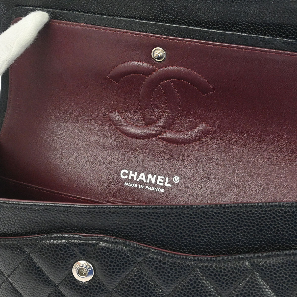 Chanel 2011 Black Caviar Skin Medium Classic Double Flap Shoulder Bag