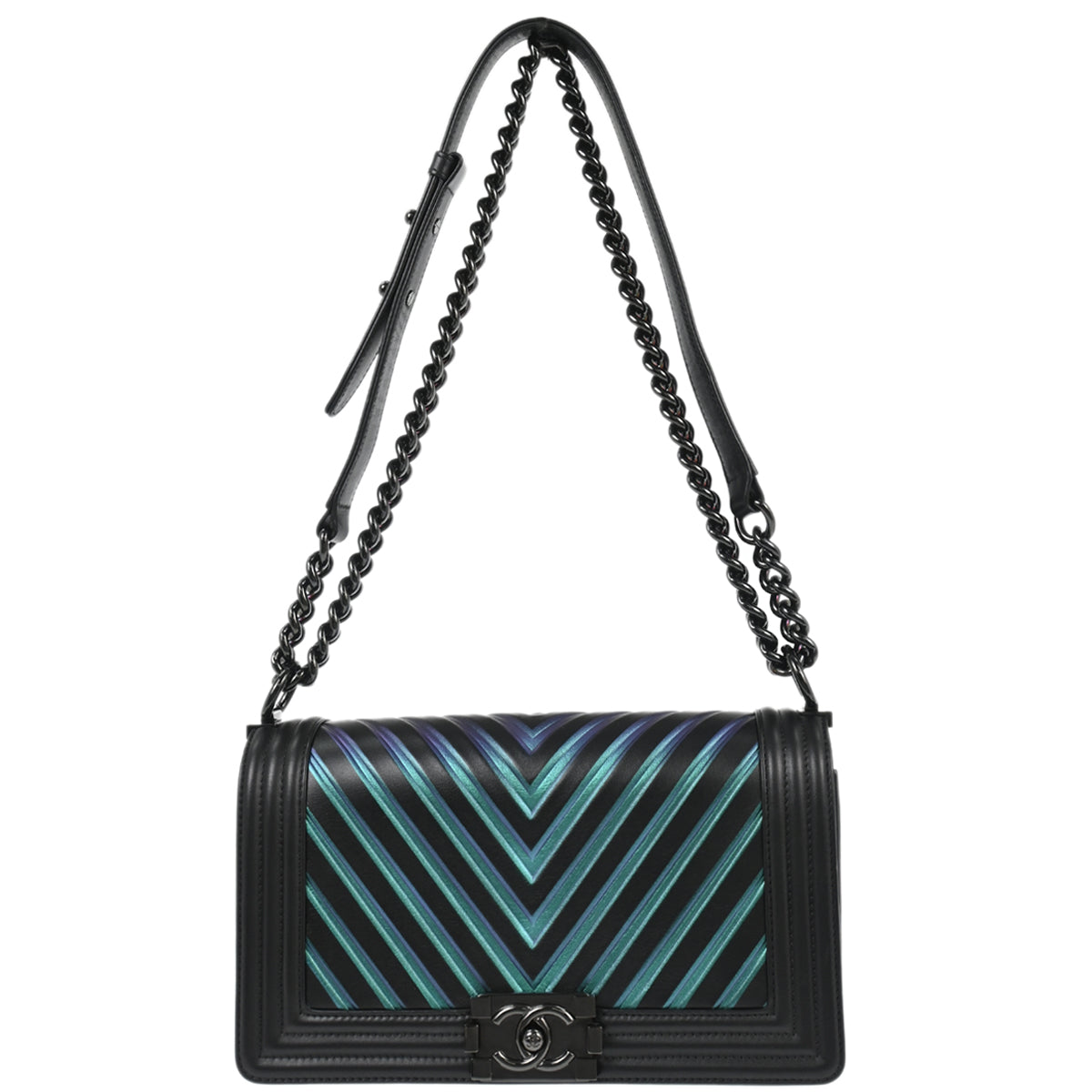 Boy Chanel Black Lambskin Chevron Medium Shoulder Bag