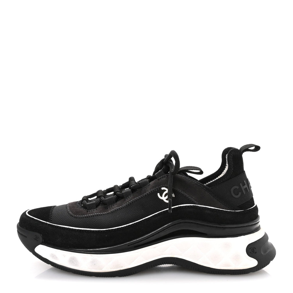 Chanel Velvet Calfskin Mixed Fibers CC Sneakers 39.5 Black