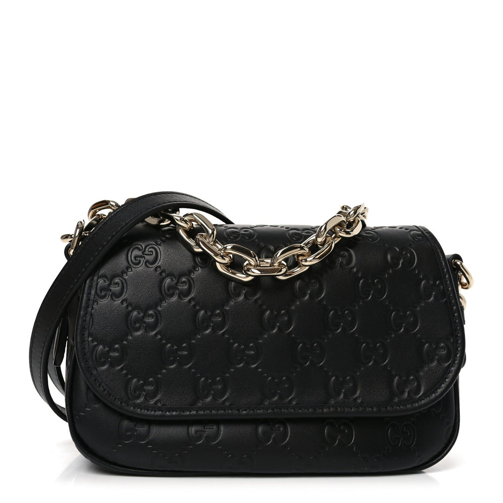 Gucci GG Calfskin Embossed Emblem Arabella Bag Black