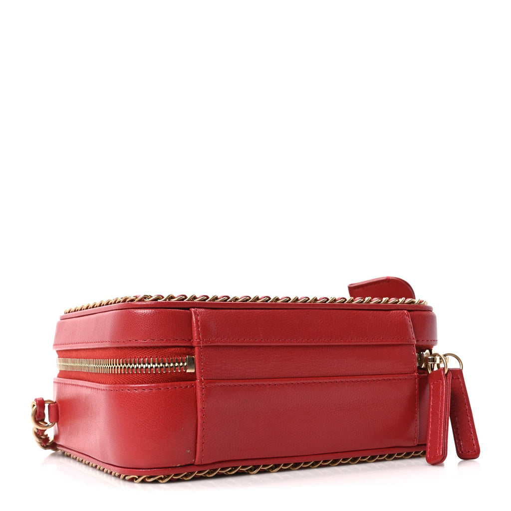 Chanel Goatskin Quilted Small CC Filigree Vanity Case Red