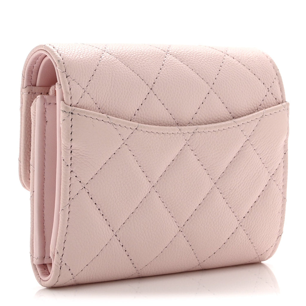 Caviar Quilted Compact Flap Wallet Light Pink