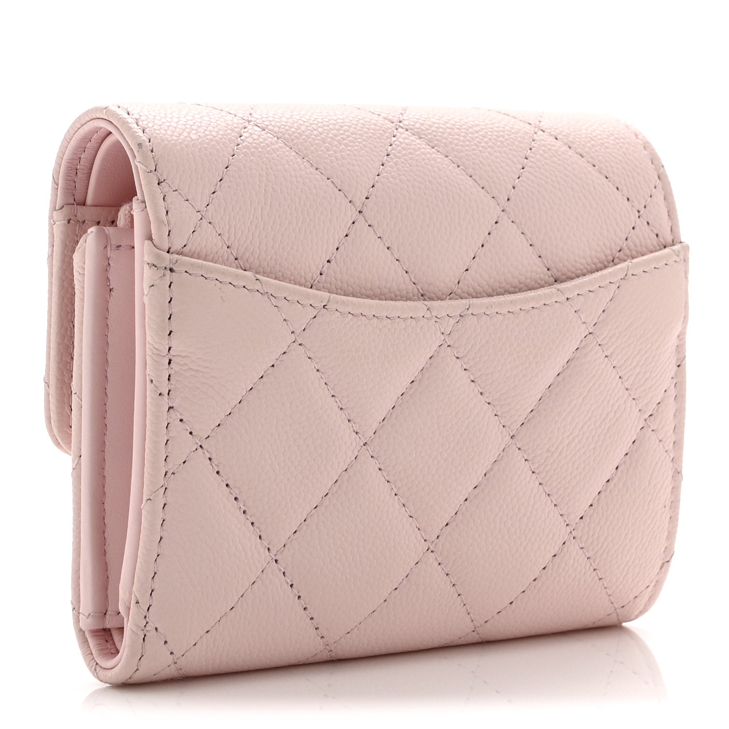 Caviar Quilted Compact Flap Wallet Light Pink