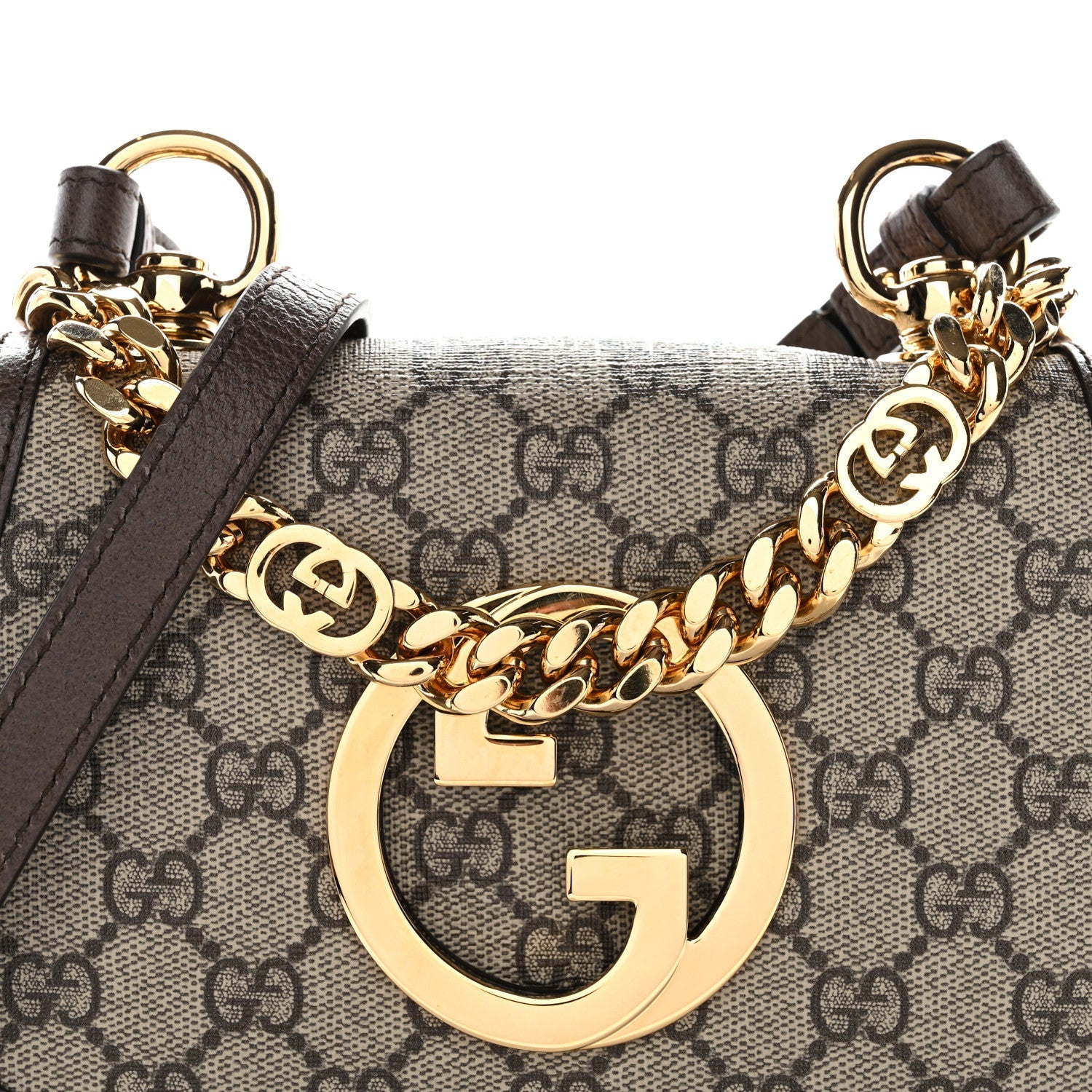 Gucci GG Supreme Monogram Textured Dollar Calfskin Mini Blondie Chain Shoulder Flap Bag Beige Ebony New Acero
