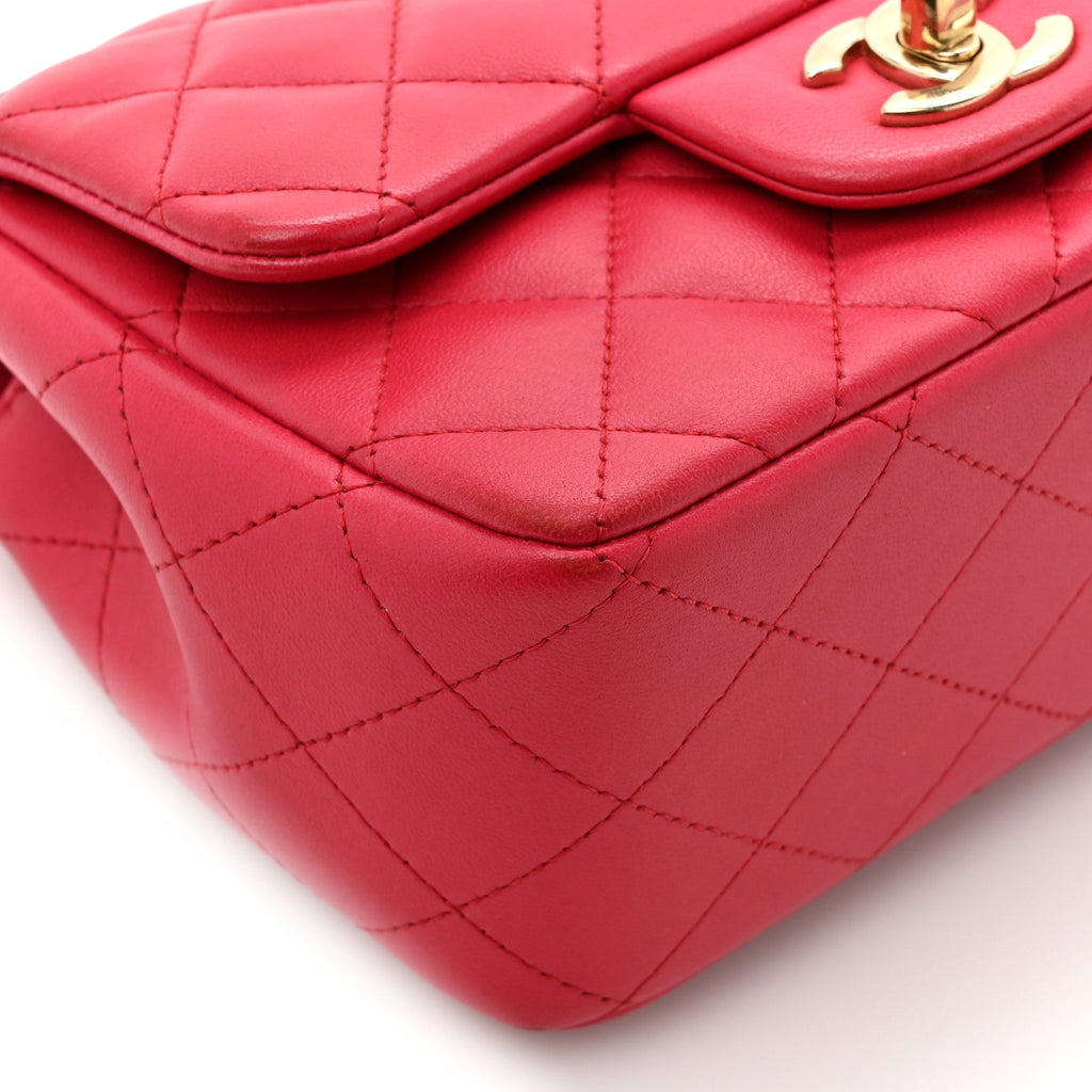 Chanel Lambskin Quilted Mini Square Flap Dark Pink