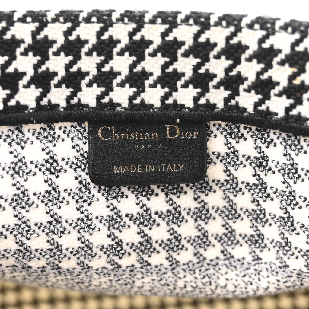Christian Dior Canvas Houndstooth Embroidered Medium Book  Black White