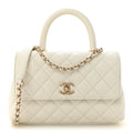 Chanel Caviar Quilted Mini Coco Handle Flap White