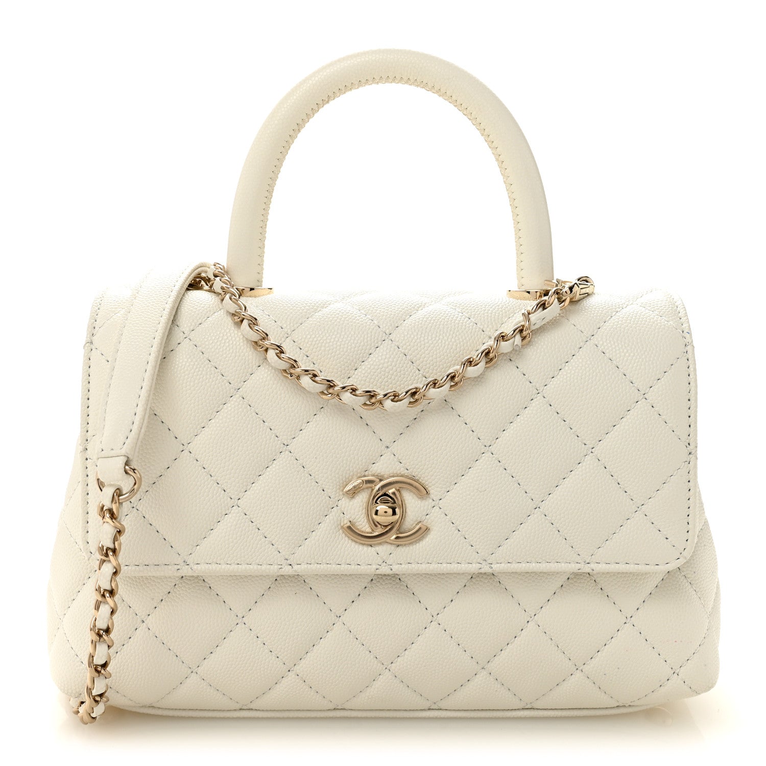 Chanel Caviar Quilted Mini Coco Handle Flap White