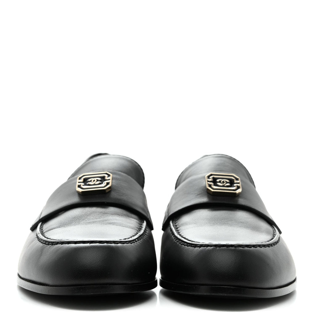 Lambskin Enamel CC Moccasin Loafers 37 Black
