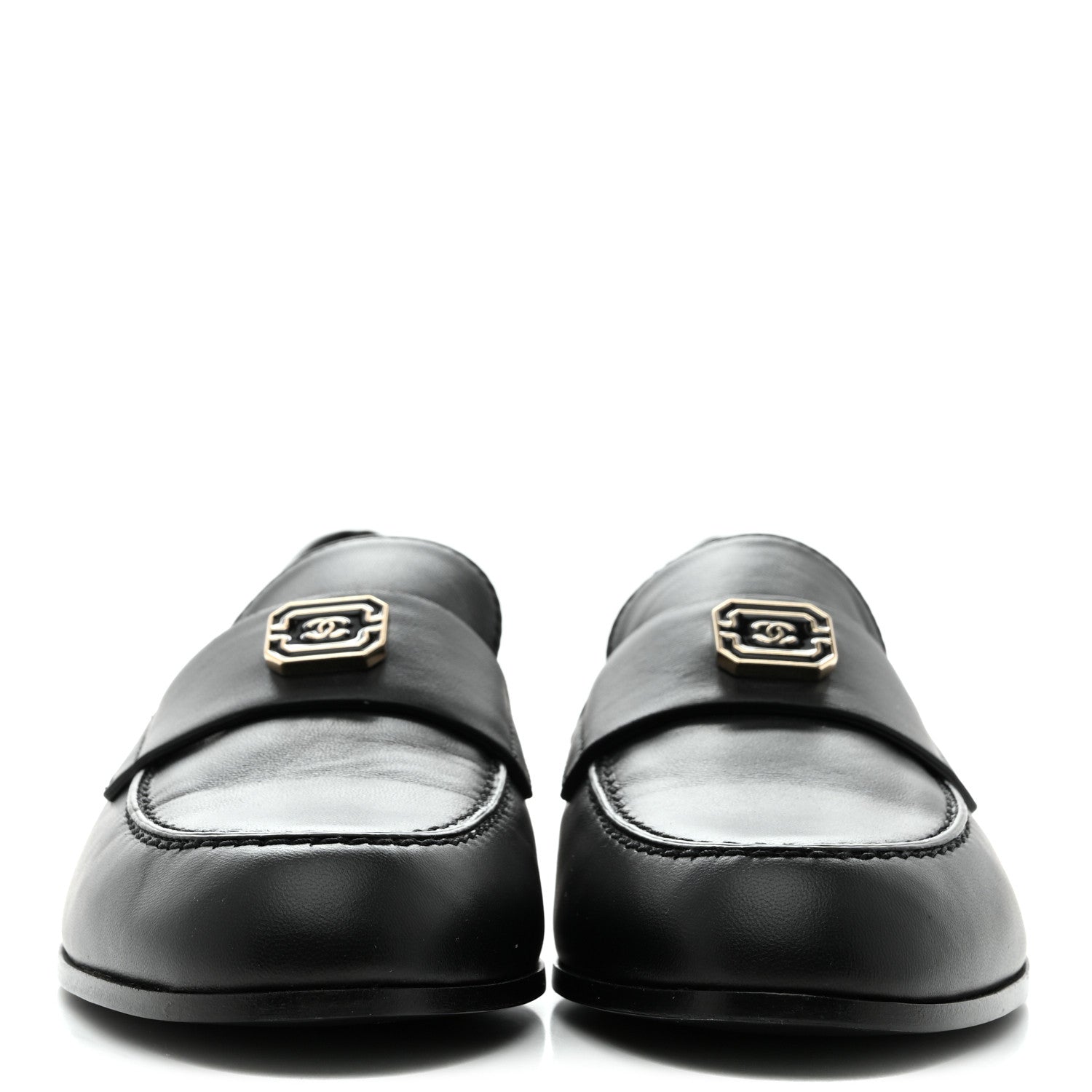 Lambskin Enamel CC Moccasin Loafers 37 Black