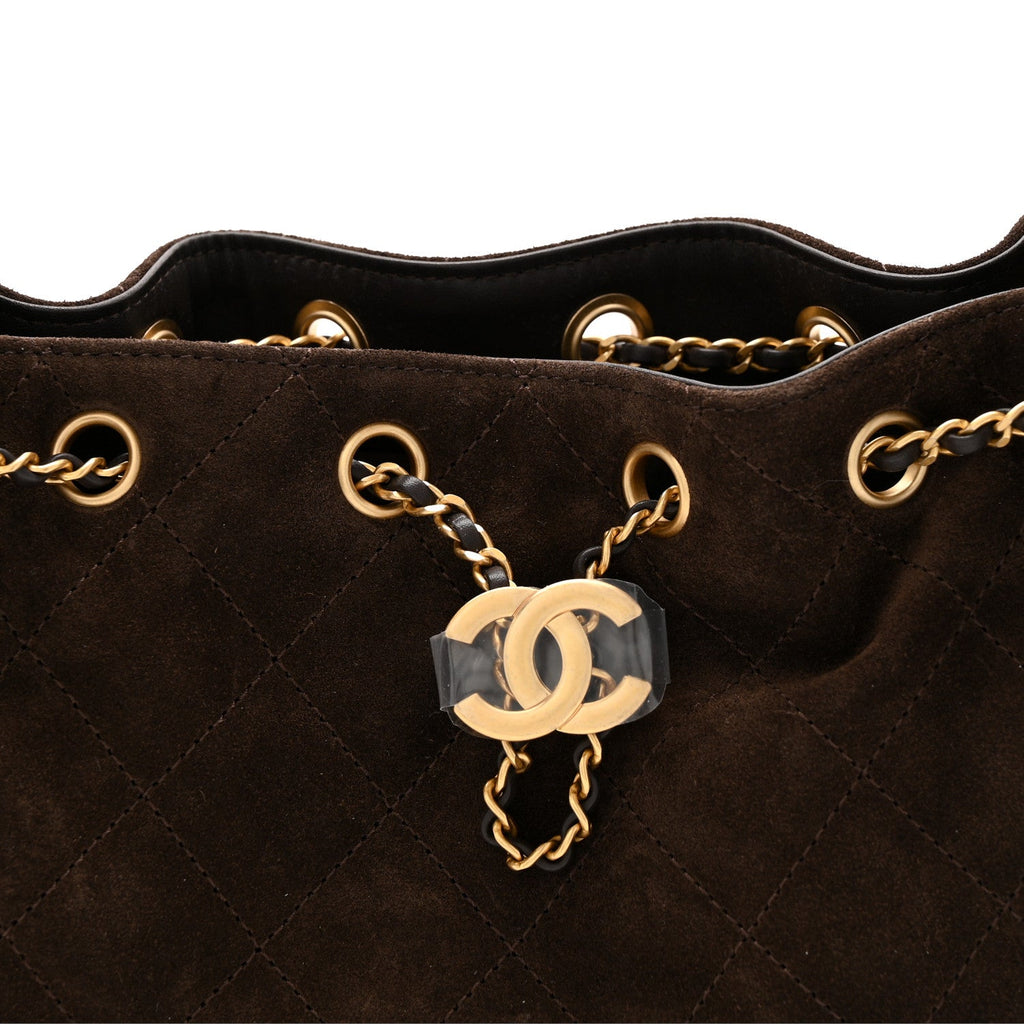 Chanel Suede Quilted Mini Chanel 25 Handbag Dark Brown