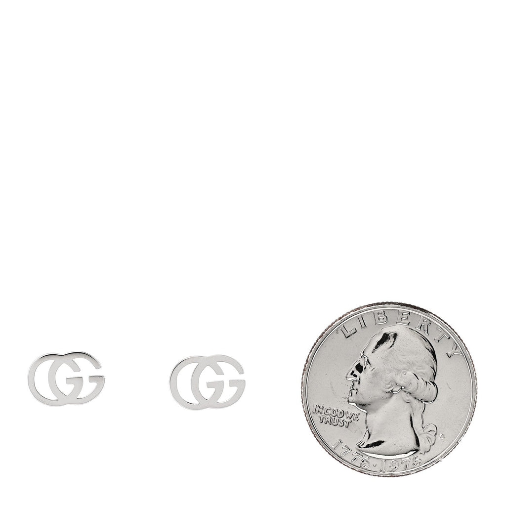 Gucci 18K White Gold Running G Stud Earrings