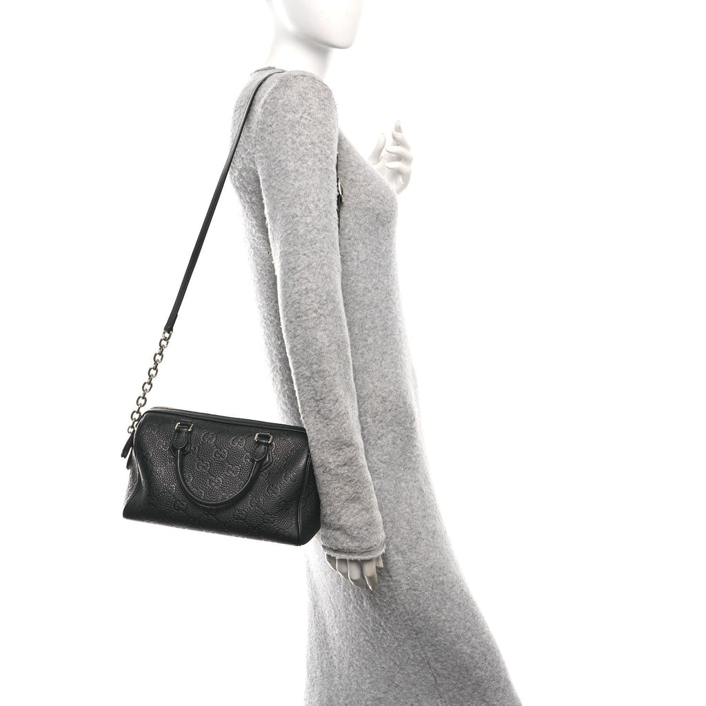 Gucci Calfskin GG Emblem Small Top Handle Bag Black