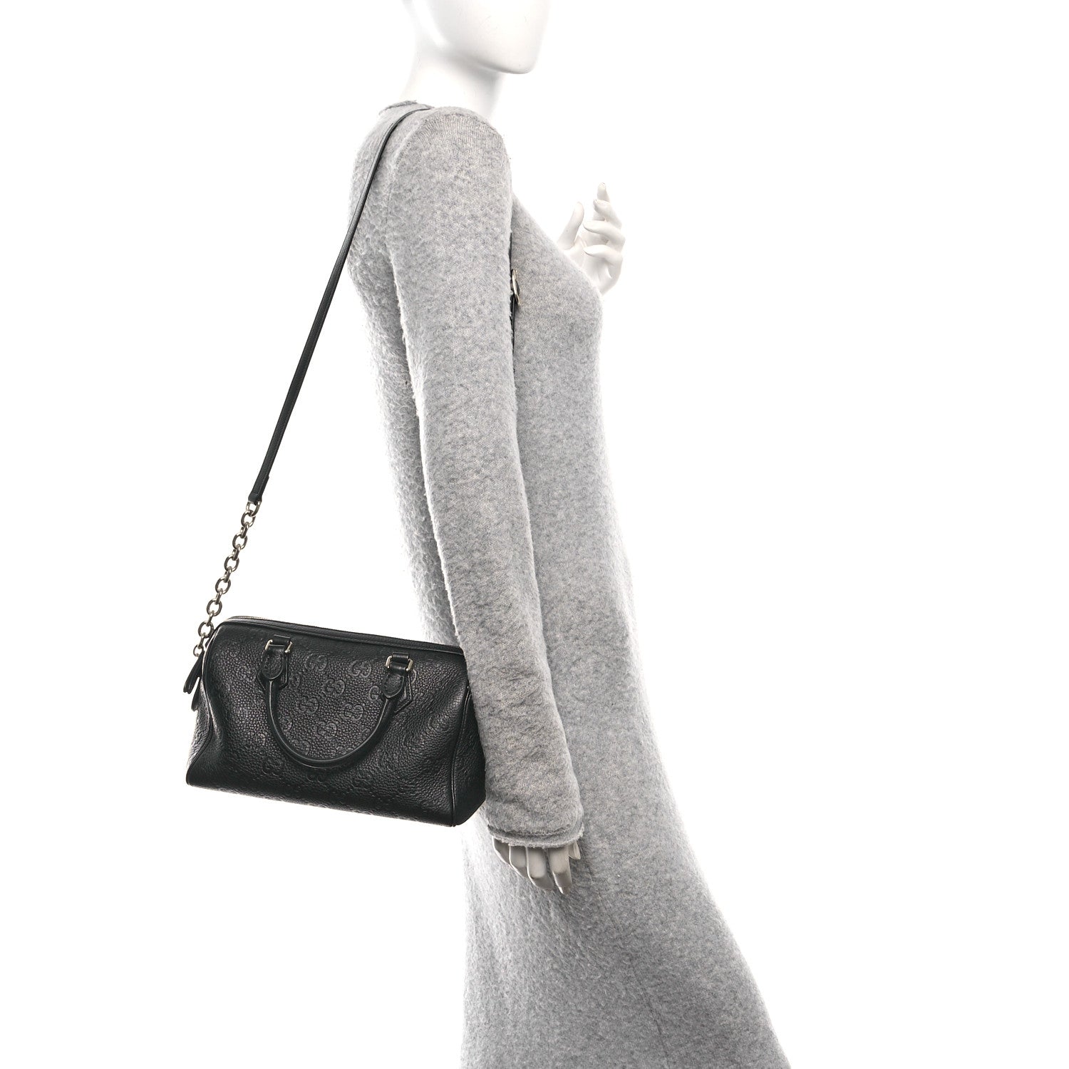 Gucci Calfskin GG Emblem Small Top Handle Bag Black