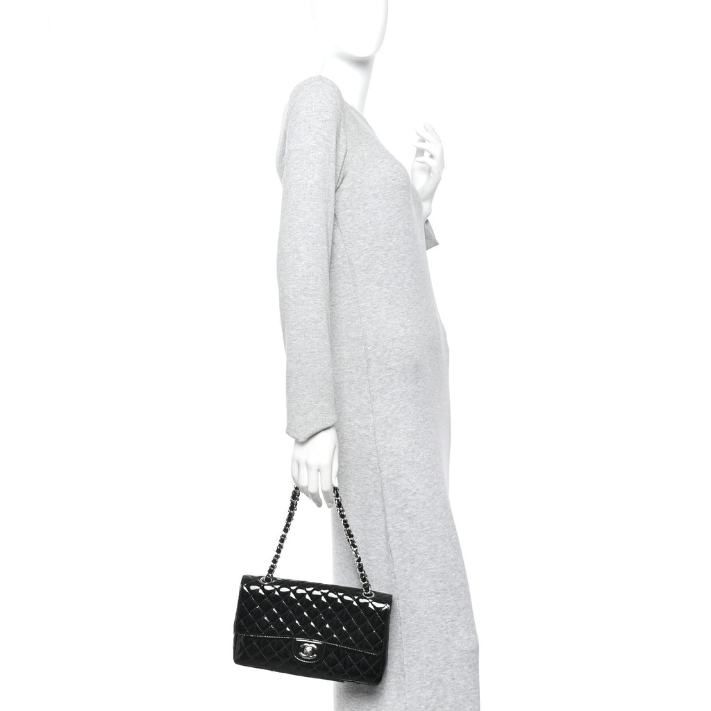 Chanel Patent Quilted Secret Label Medium Flap Black