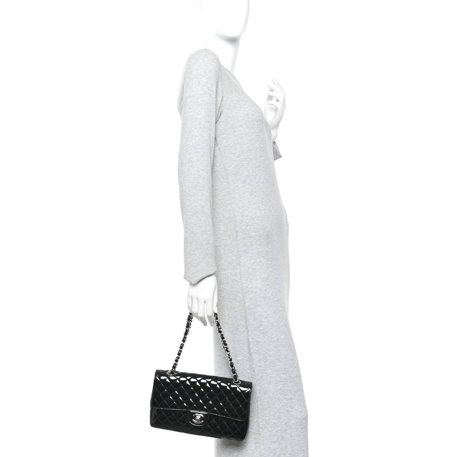 Chanel Patent Quilted Secret Label Medium Flap Black