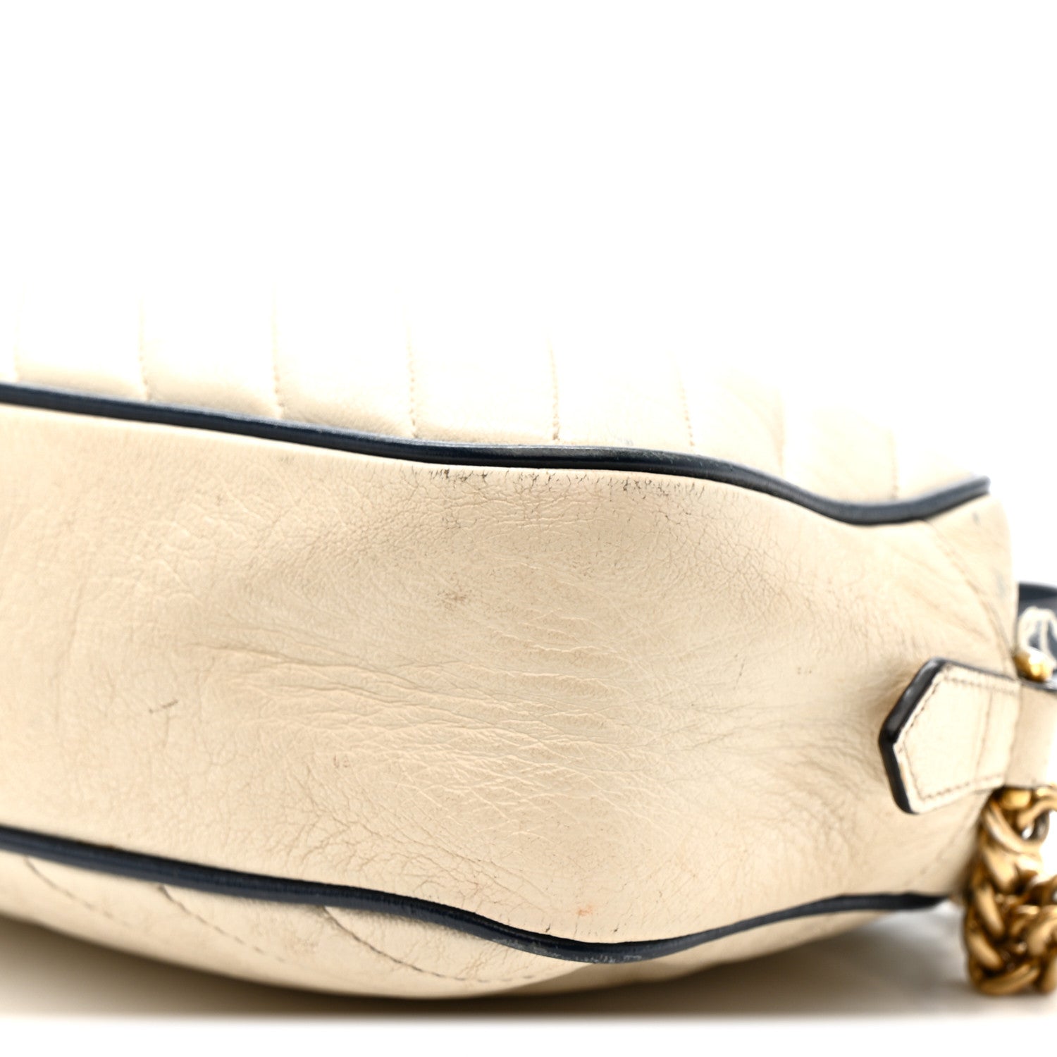 Gucci Vintage Effect Calfskin Matelasse Diagonal Small Torchon GG Marmont Chain Shoulder Bag Mystic White Blue Agata