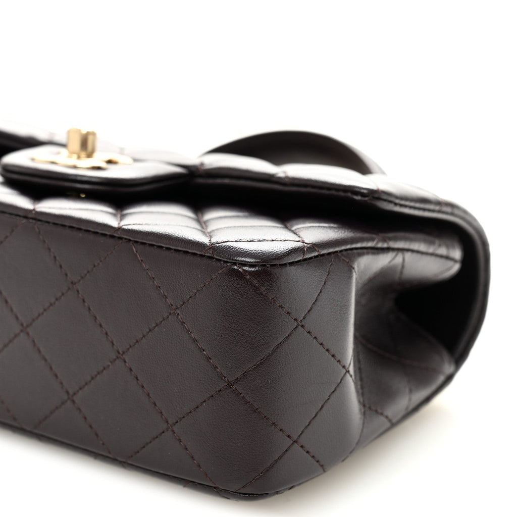 Chanel Lambskin Quilted Mini Top Handle Rectangular Flap Dark Purple