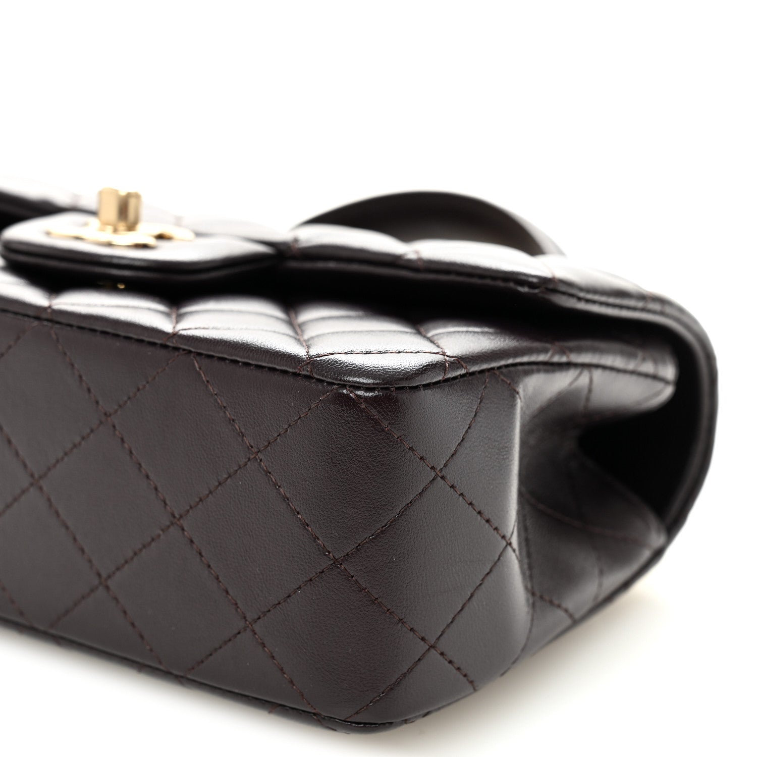 Chanel Lambskin Quilted Mini Top Handle Rectangular Flap Dark Purple