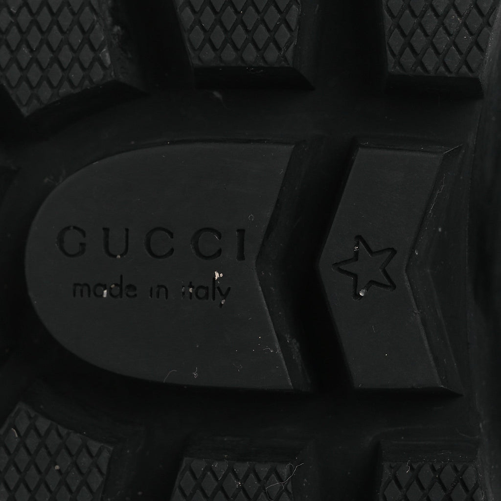 Gucci Magnum Calfskin Fur Pearl Lace Up Combat Ankle Boots 39.5 Black Naturale