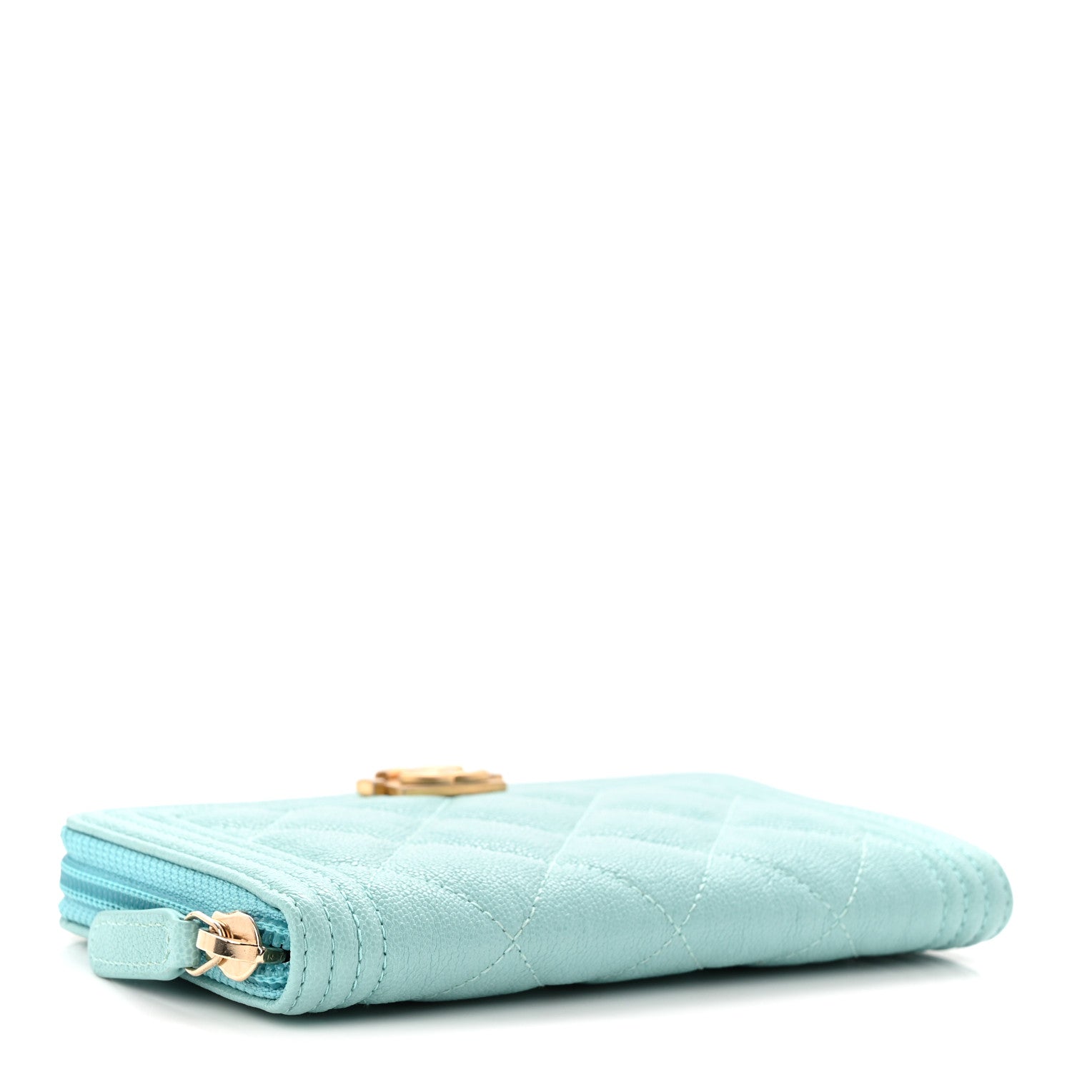 Caviar Quilted Small Boy Zip Around Wallet Light Blue
