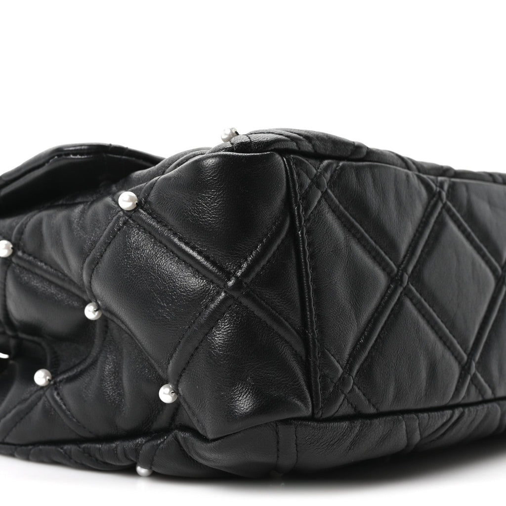 Chanel Lambskin Quilted Pearl Studded Flap Black